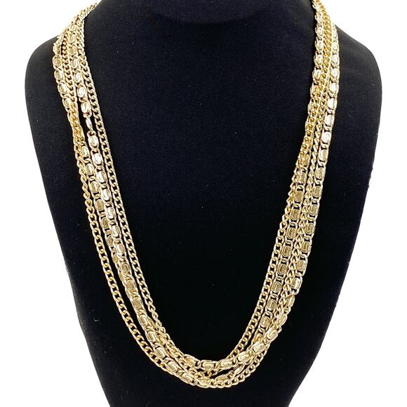 Sarah Coventry Four Dimensions Necklace Gold Tone Multi Strand Chains Textured - Picture 2 of 10